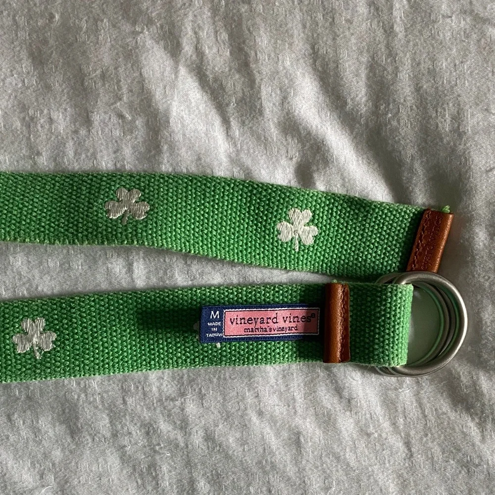 Vineyard Vines Boys Green Belt with White Shamrocks Cotton Canvas ☘️